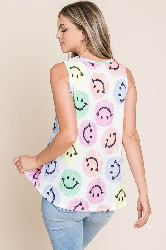 BOMBOM Smiley Face Round Neck Tank - Shop Style & More | Fresh Looks, Everyday Deals & Free Shipping