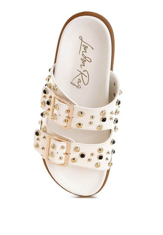 Jayata Metallic Stud Embellished Sliders - Shop Style & More | Fresh Looks, Everyday Deals & Free Shipping