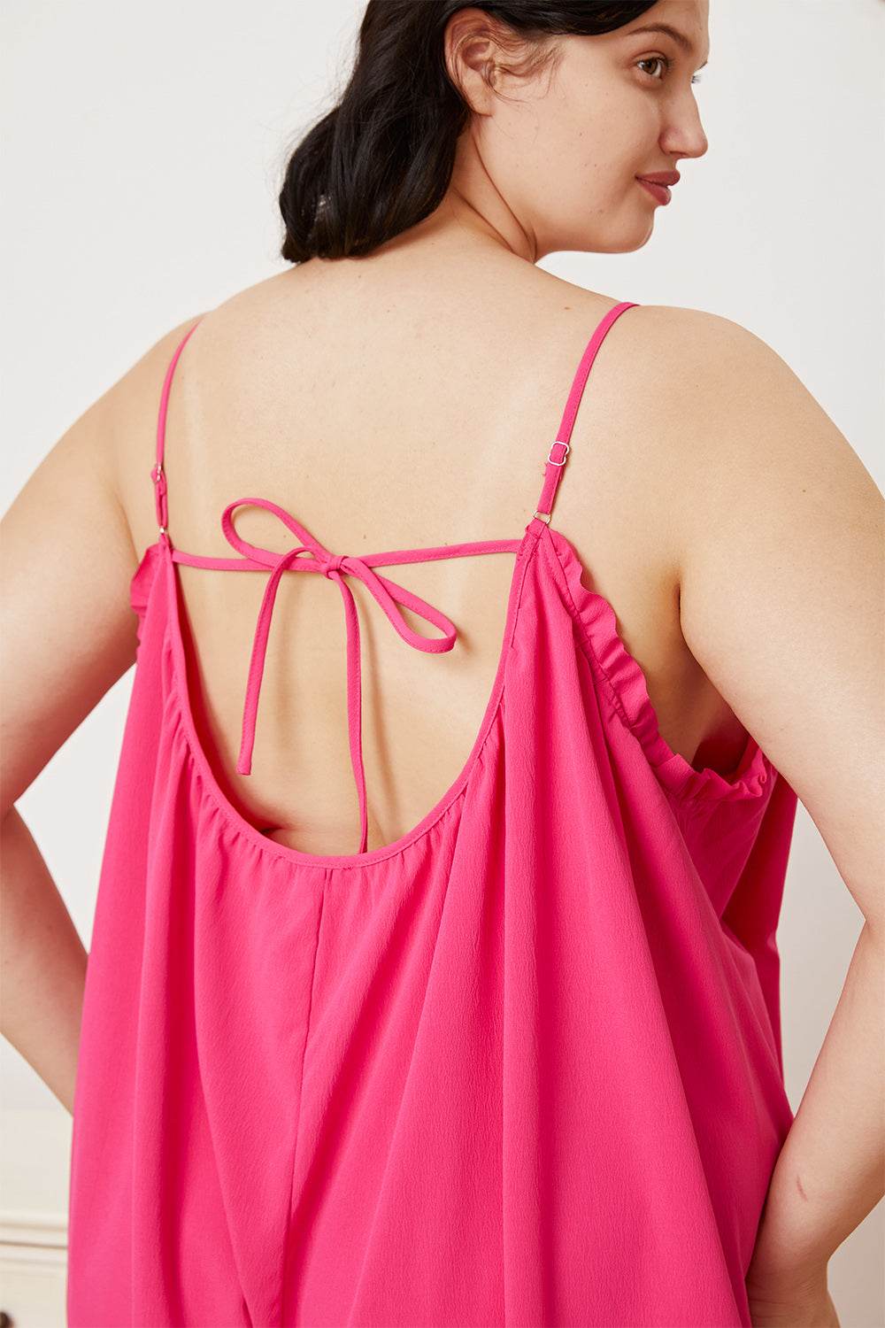 Double Take Full Size Ruffle Trim Tie Back Cami Jumpsuit with Pockets - Shop Style & More | Fresh Looks, Everyday Deals & Free Shipping