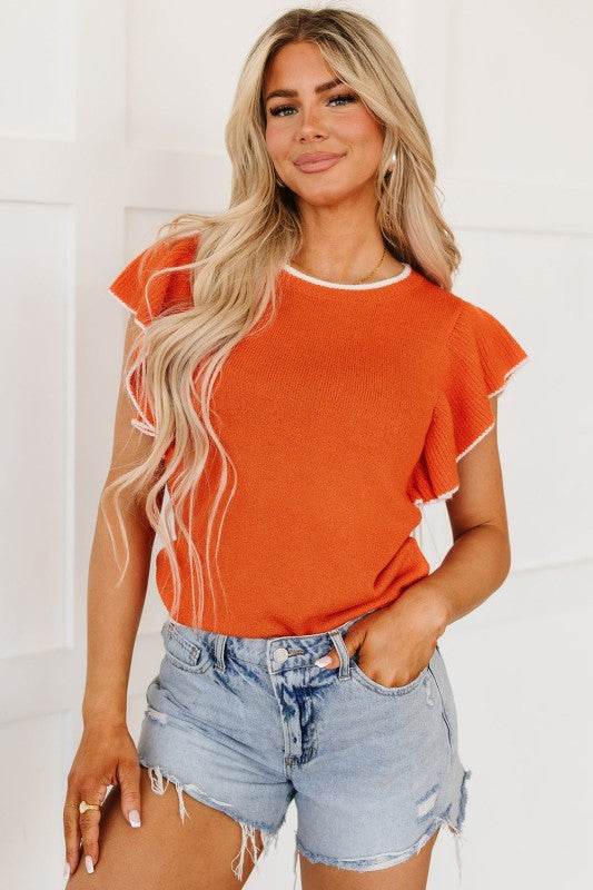 Marilyn Contrast Trim Ruffle Sleeve Knitted Top - Shop Style & More | Fresh Looks, Everyday Deals & Free Shipping
