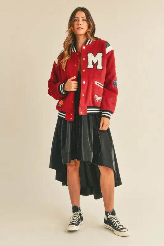MABLE M Bomber Varsity Jacket with Patch Detail - Shop Style & More | Fresh Looks, Everyday Deals & Free Shipping