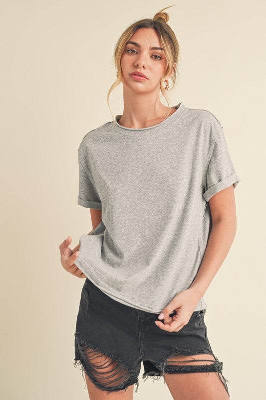 Aemi + Co Exposed Seam Round Neck Short Sleeve T-Shirt - Shop Style & More | Fresh Looks, Everyday Deals & Free Shipping