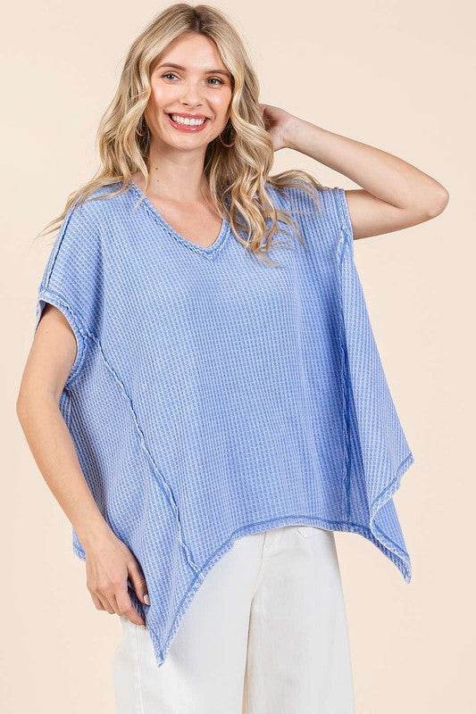 Mittoshop Mineral Wash Waffle Knit Pointed Hem Oversized Top - Shop Style & More | Fresh Looks, Everyday Deals & Free Shipping