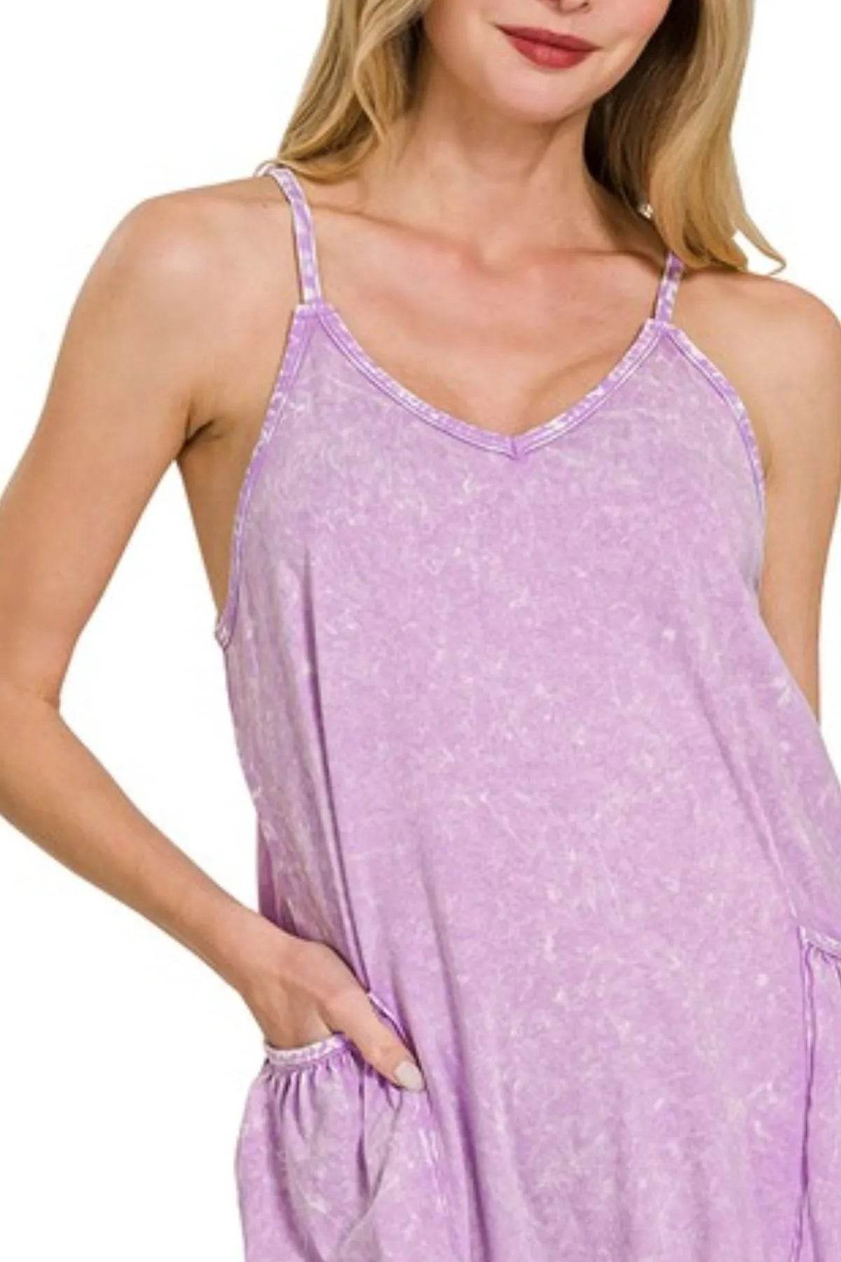 Zenana Acid Crinkle Washed Spaghetti Strap Romper - Shop Style & More | Fresh Looks, Everyday Deals & Free Shipping