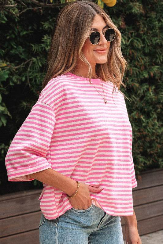 Riley Stripe Bowknot Cutout Back Loose Top - Shop Style & More | Fresh Looks, Everyday Deals & Free Shipping