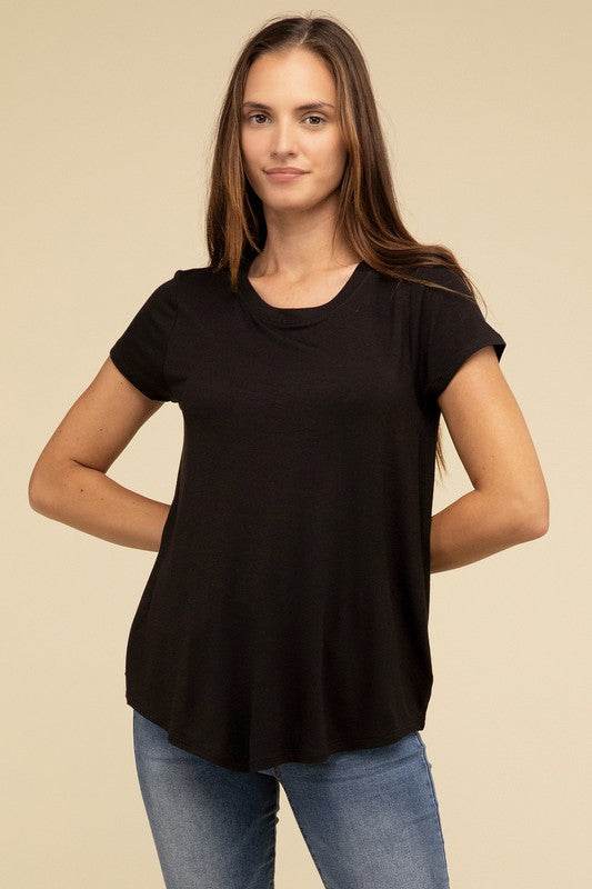 Flowy Round Hem Rayon Short Sleeve Top - Shop Style & More | Fresh Looks, Everyday Deals & Free Shipping
