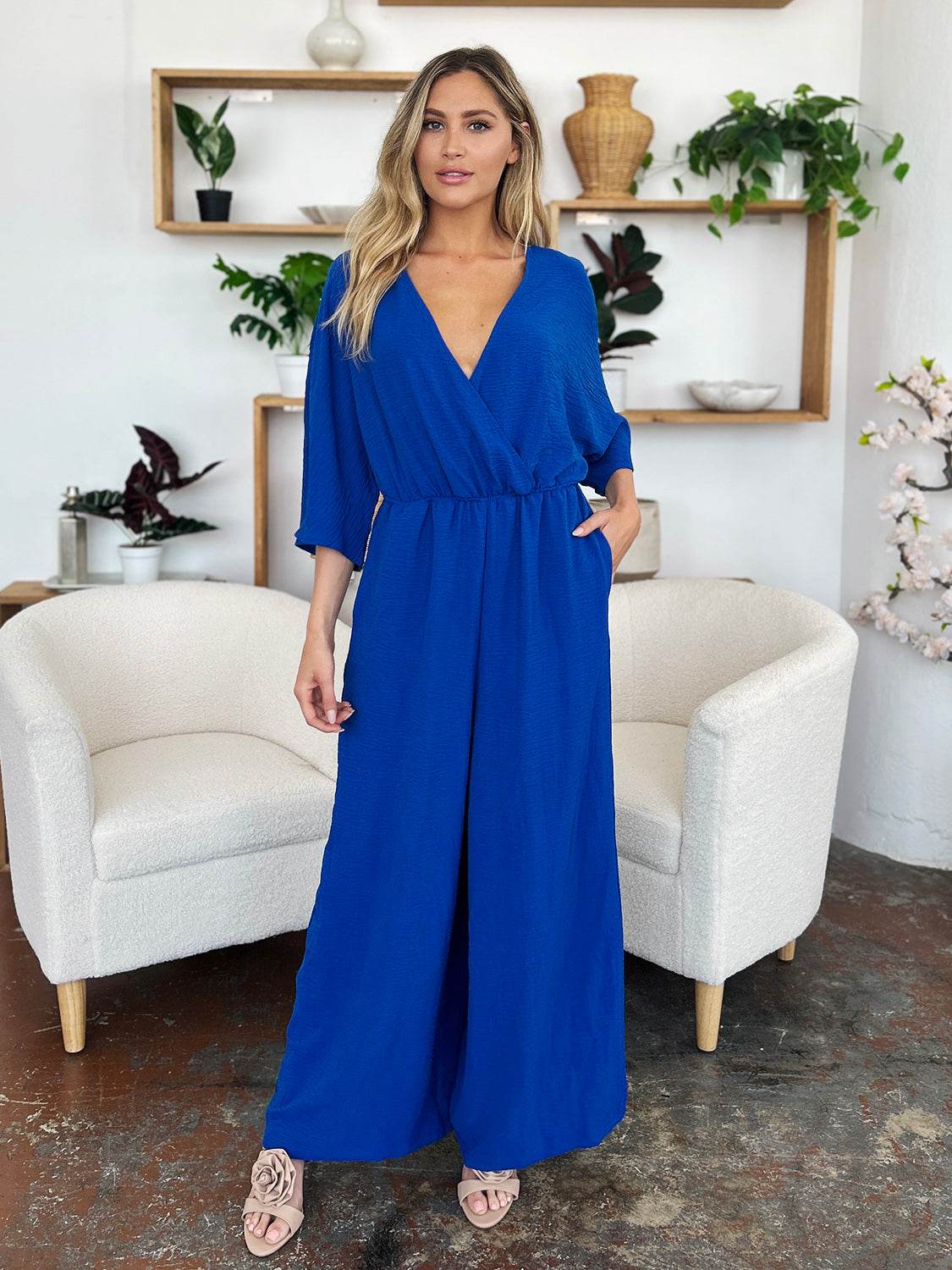 Double Take Full Size Surplice Wide Leg Jumpsuit with Pockets - Shop Style & More | Fresh Looks, Everyday Deals & Free Shipping