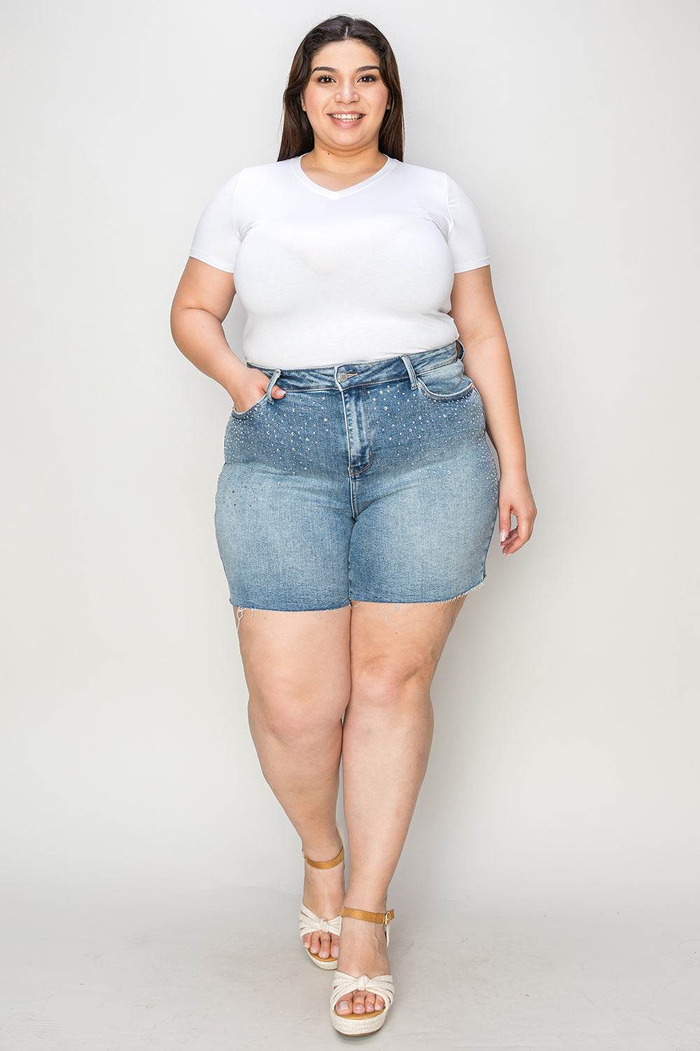 Judy Blue Full Size High Waist Rhinestone Decor Denim Shorts - Shop Style & More | Fresh Looks, Everyday Deals & Free Shipping