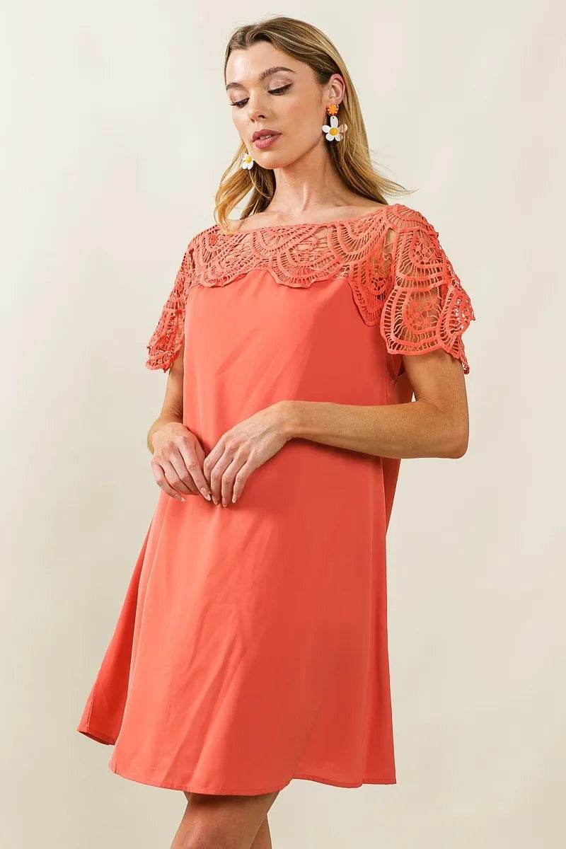 BiBi Crochet Lace Yoke Detailed Wrinkled Dress - Shop Style & More | Fresh Looks, Everyday Deals & Free Shipping