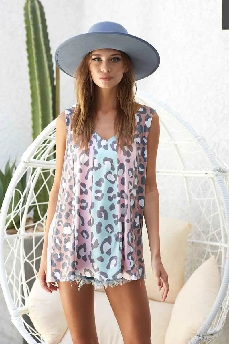 BiBi Leopard Printed Jersey Knit Color Block Sleeveless - Shop Style & More | Fresh Looks, Everyday Deals & Free Shipping