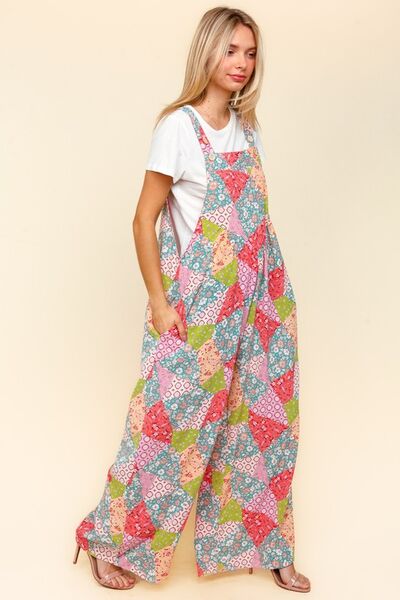 Haptics Wide Leg Overalls with Pockets - Full Size Printed Design and Side Pockets Jumpsuits
