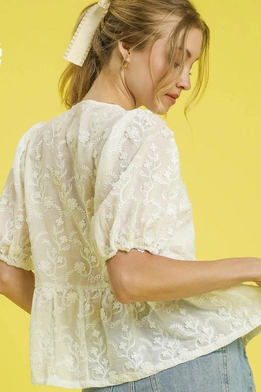 Umgee Embroidered Tie Front Peplum Blouse - Shop Style & More | Fresh Looks, Everyday Deals & Free Shipping