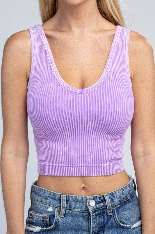 2-Way Neckline Washed Ribbed Cropped Tank Top - Shop Style & More | Fresh Looks, Everyday Deals & Free Shipping