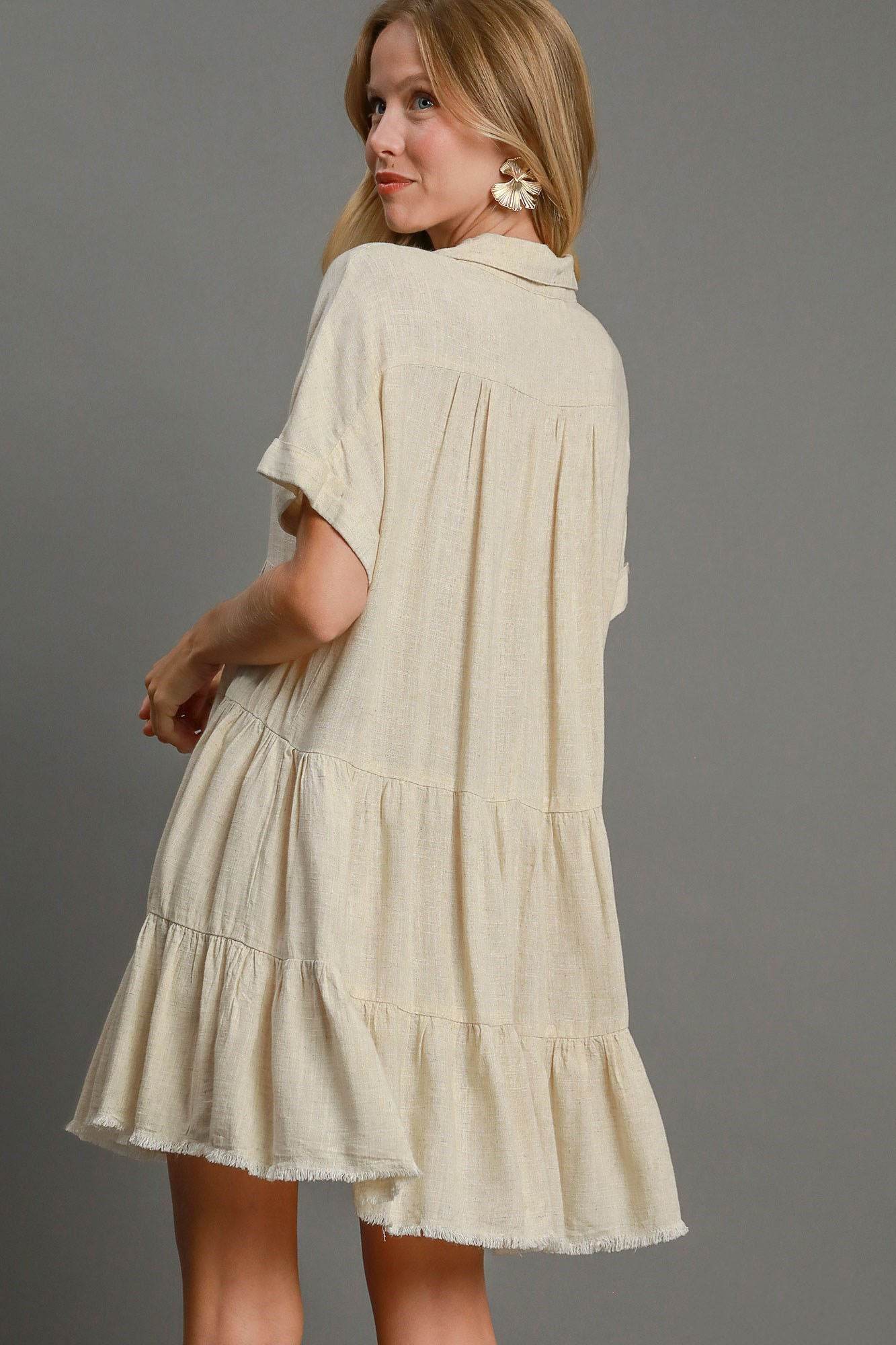 Umgee Full Size Raw Hem Folded Sleeve Tiered Dress Plus Size - Shop Style & More | Fresh Looks, Everyday Deals & Free Shipping