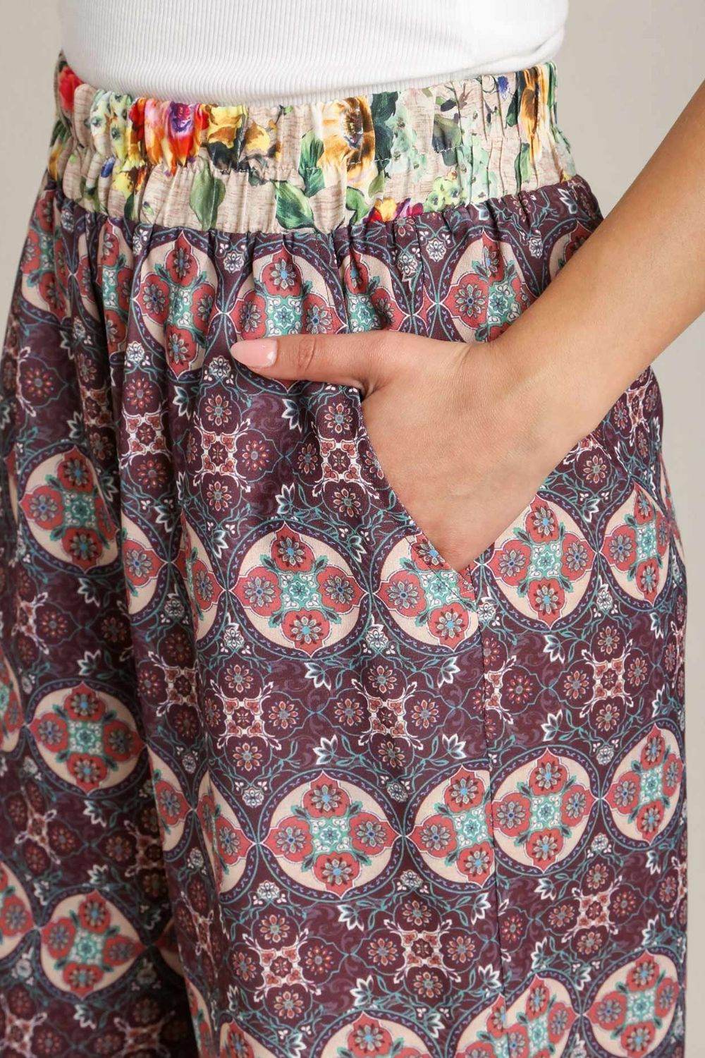 Umgee Full Size Mixed Print Elastic Waistband Pants Plus Size - Shop Style & More | Fresh Looks, Everyday Deals & Free Shipping