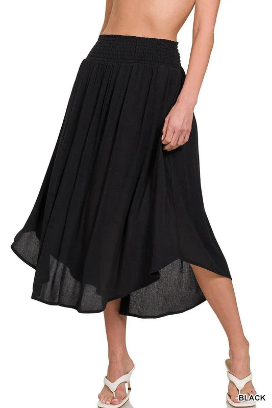 Zenana Woven Crinkle Smocked Waist Maxi Skirt W Pockets - Shop Style & More | Fresh Looks, Everyday Deals & Free Shipping