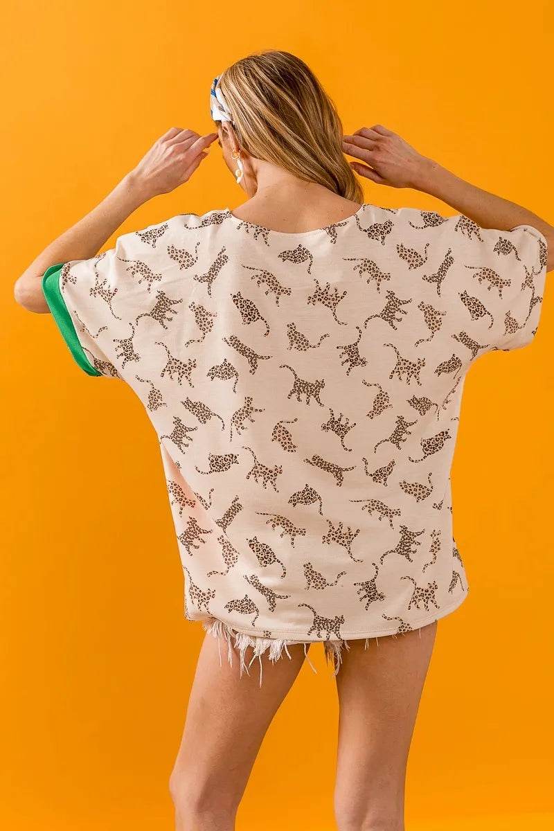 BiBi Tiger W Stripe Contrast Color Block V Neck Top - Shop Style & More | Fresh Looks, Everyday Deals & Free Shipping