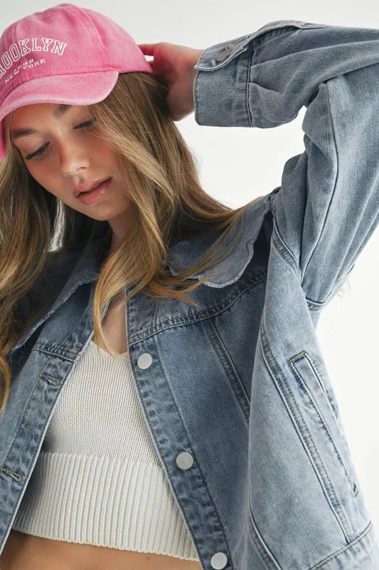 MABLE Scallop Peter Pan Collar Denim Jacket Women's Outerwear