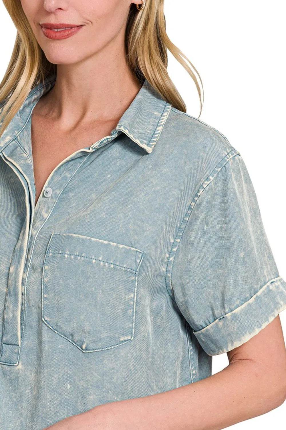 Zenana Tencel Mineral Washed Collared Shirts Dress - Shop Style & More | Fresh Looks, Everyday Deals & Free Shipping