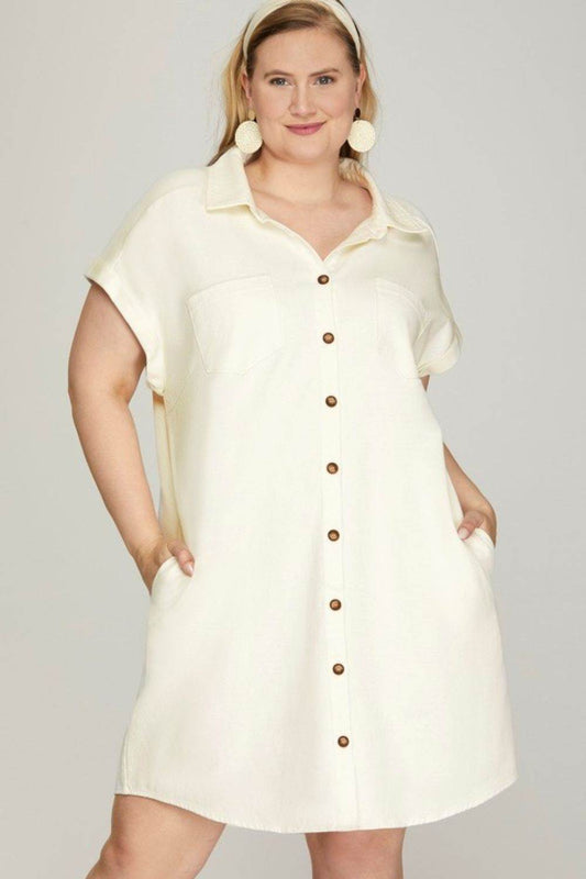 She + Sky Full Size Folded Cuff Button Down Washed Twill Shirt Dress Plus Size - Shop Style & More | Fresh Looks, Everyday Deals & Free Shipping