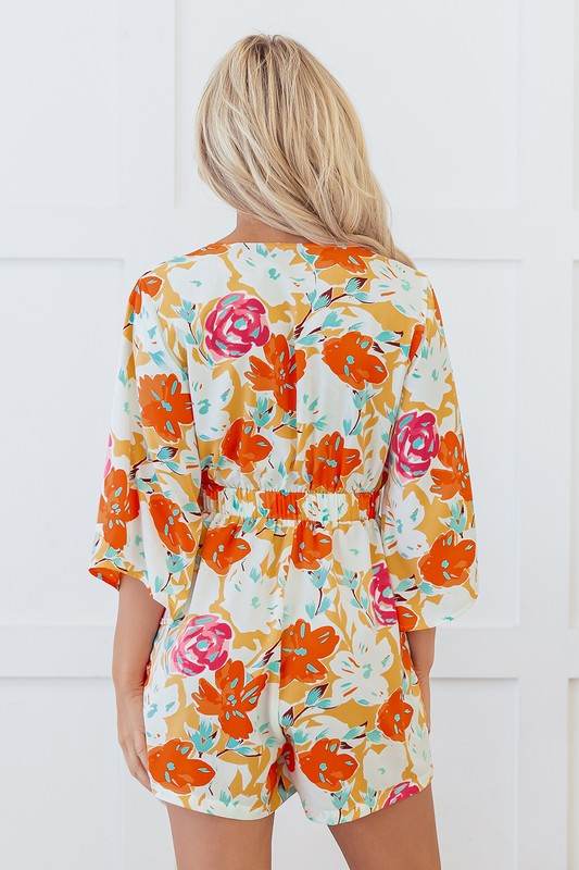 Orange Blooming Floral Print Front Tie Romper - Shop Style & More | Fresh Looks, Everyday Deals & Free Shipping