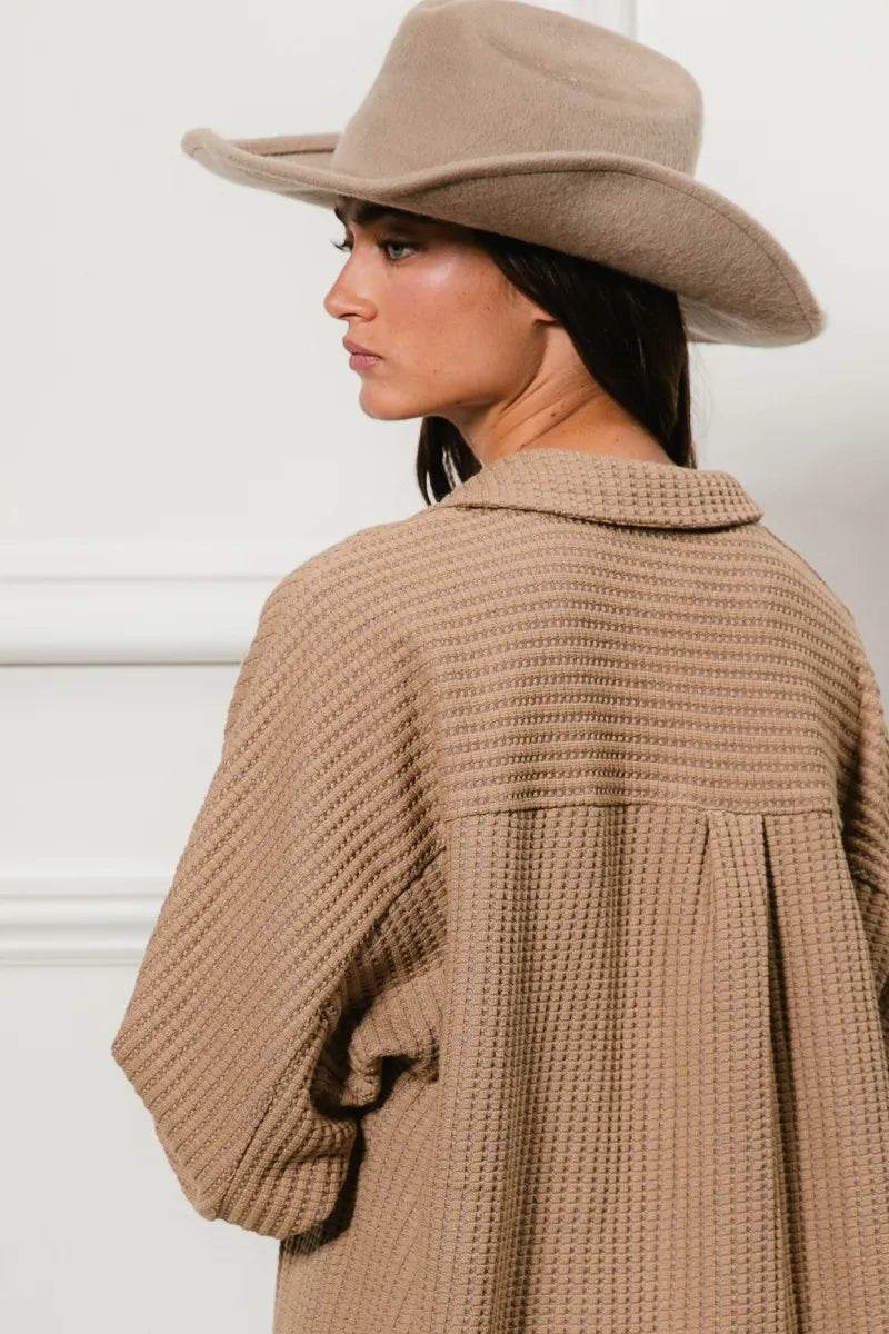BiBi Heavy Waffle Oversized Shacket - Shop Style & More | Fresh Looks, Everyday Deals & Free Shipping