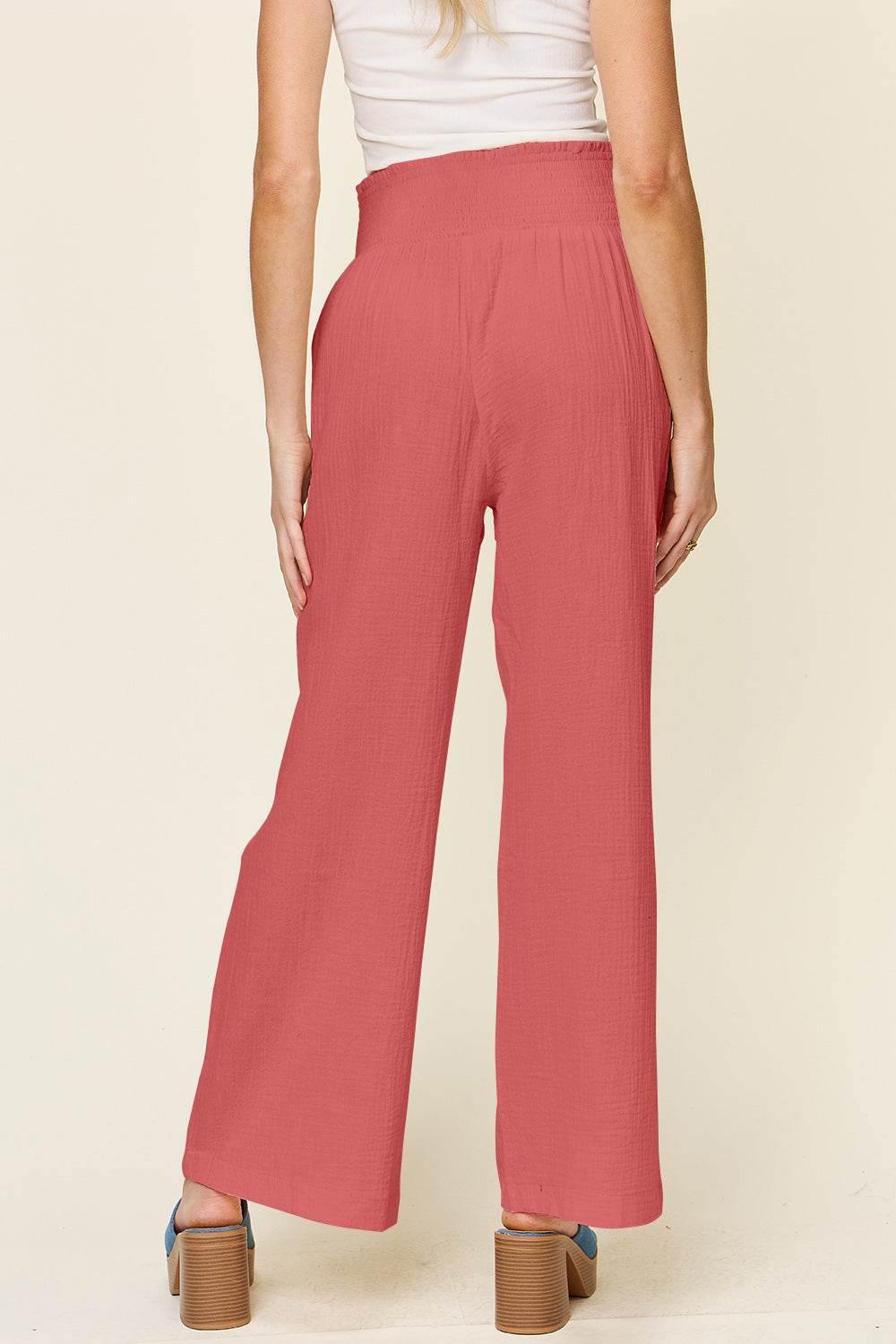 Double Take Full Size Texture Smocked Waist Wide Leg Pants - Shop Style & More | Fresh Looks, Everyday Deals & Free Shipping