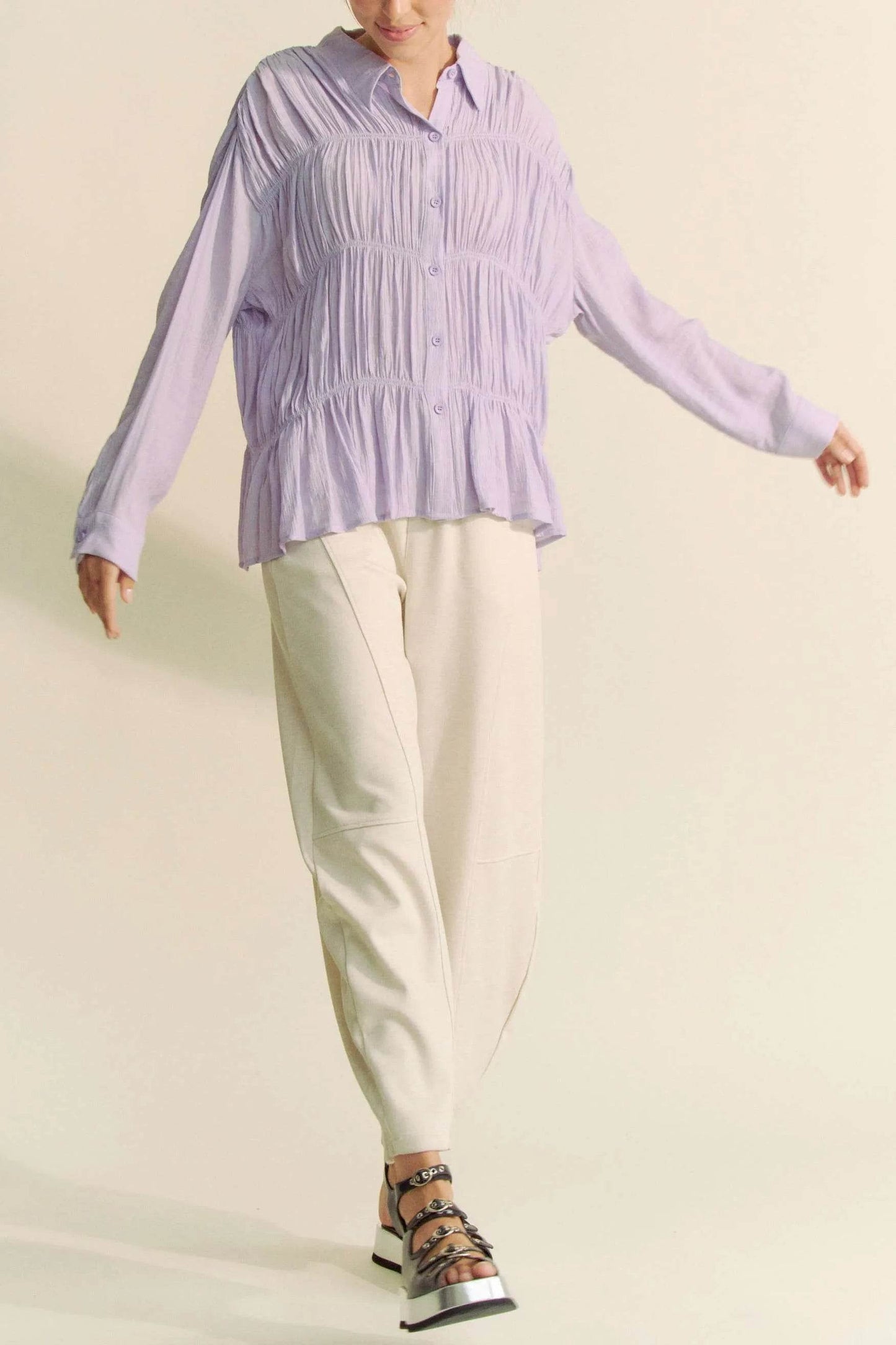 Davi & Dani Ruched All Over Button Front Shirt - Shop Style & More | Fresh Looks, Everyday Deals & Free Shipping