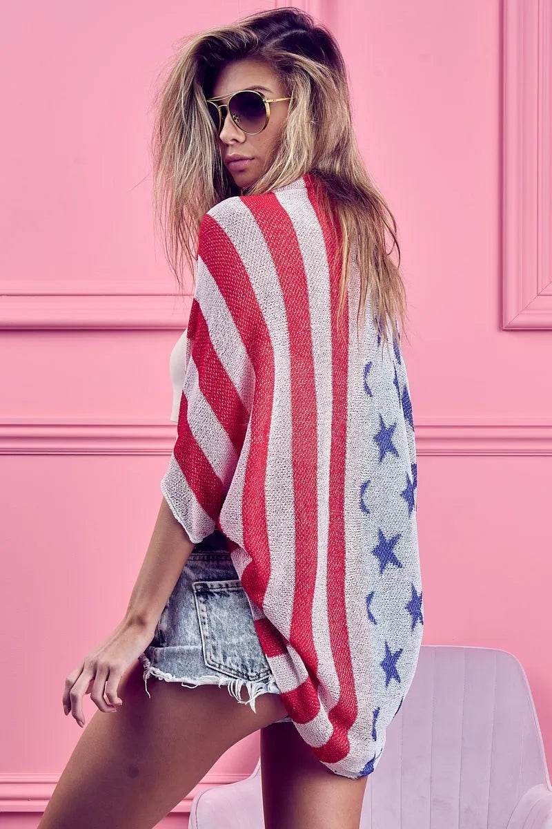 BiBi American Flag Theme Cocoon Knit Cardigan - Shop Style & More | Fresh Looks, Everyday Deals & Free Shipping