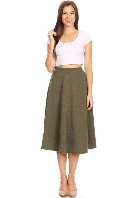 Solid high waisted, A-line, midi skirt - Shop Style & More | Fresh Looks, Everyday Deals & Free Shipping