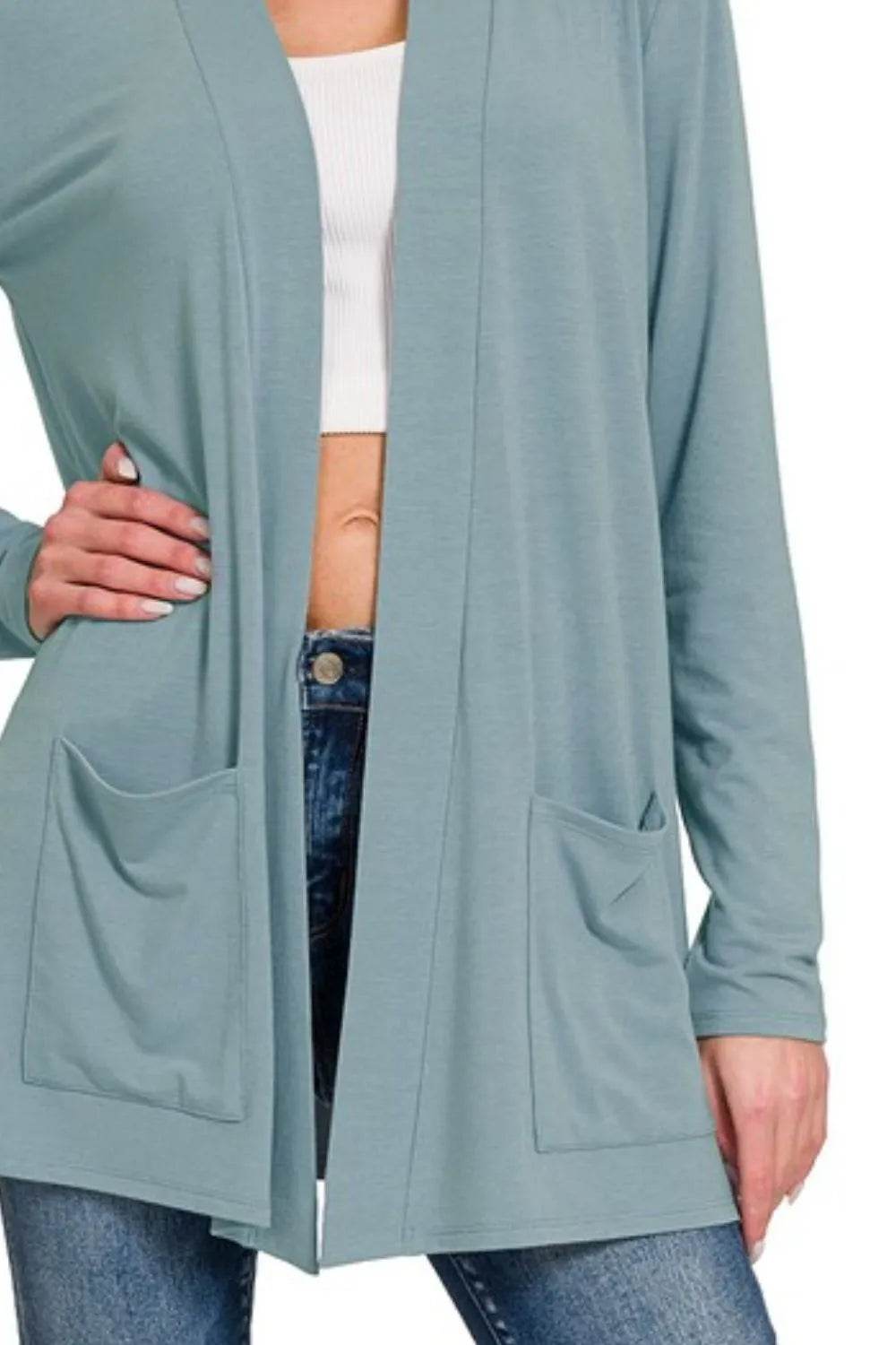 Zenana Slouchy Lightweight Open Front Pocket Cardigan - Shop Style & More | Fresh Looks, Everyday Deals & Free Shipping