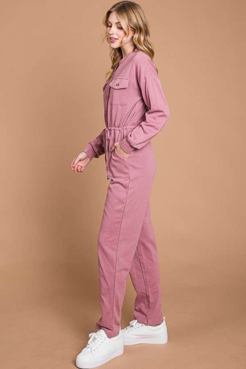 Culture Code Full Size Button Up Drawstring Waist Straight Jumpsuit - Shop Style & More | Fresh Looks, Everyday Deals & Free Shipping