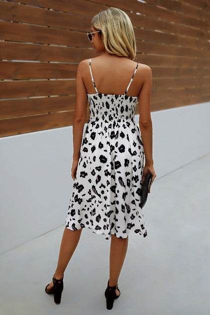 V Neck Spaghetti Strap Leopard Cut Out Midi Dress - Shop Style & More | Fresh Looks, Everyday Deals & Free Shipping