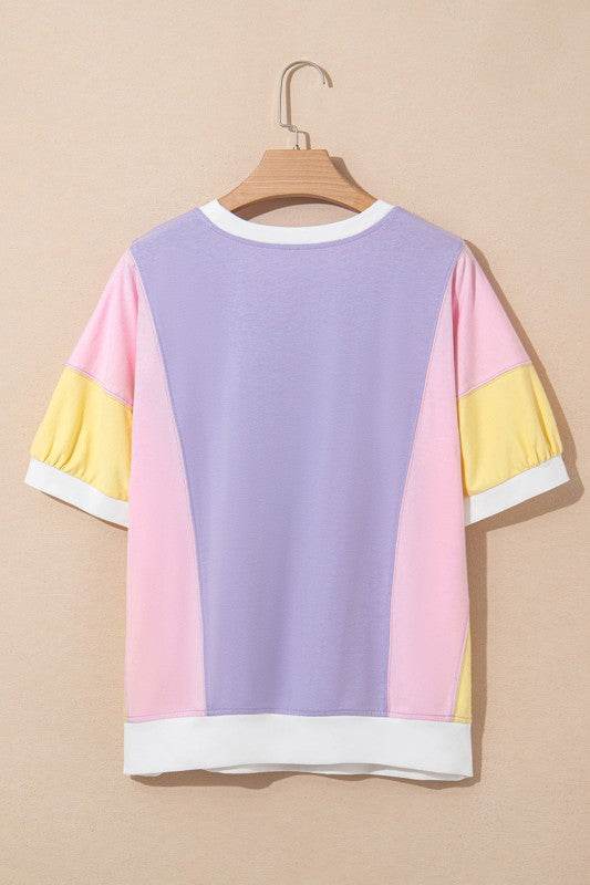 Zoe Patchwork Half Sleeve Oversized Top - Shop Style & More | Fresh Looks, Everyday Deals & Free Shipping