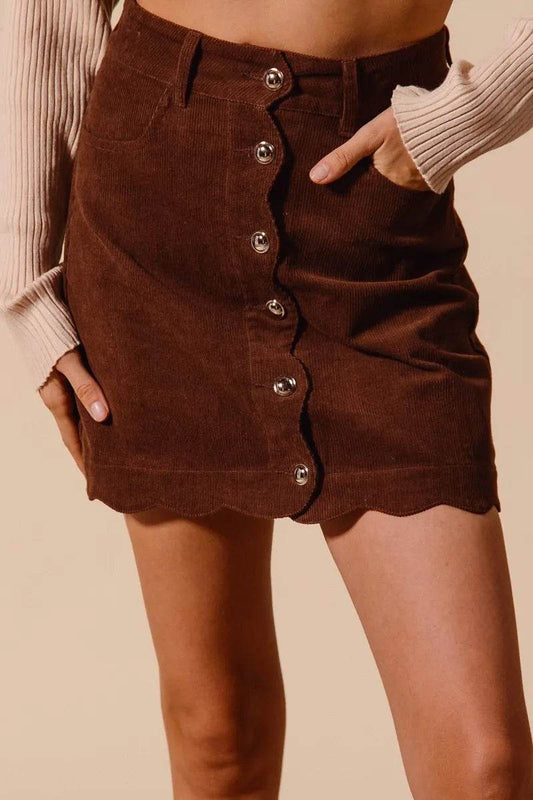 SO ME Scallop Buttoned Front Corduroy Mini Skirt - Shop Style & More | Fresh Looks, Everyday Deals & Free Shipping