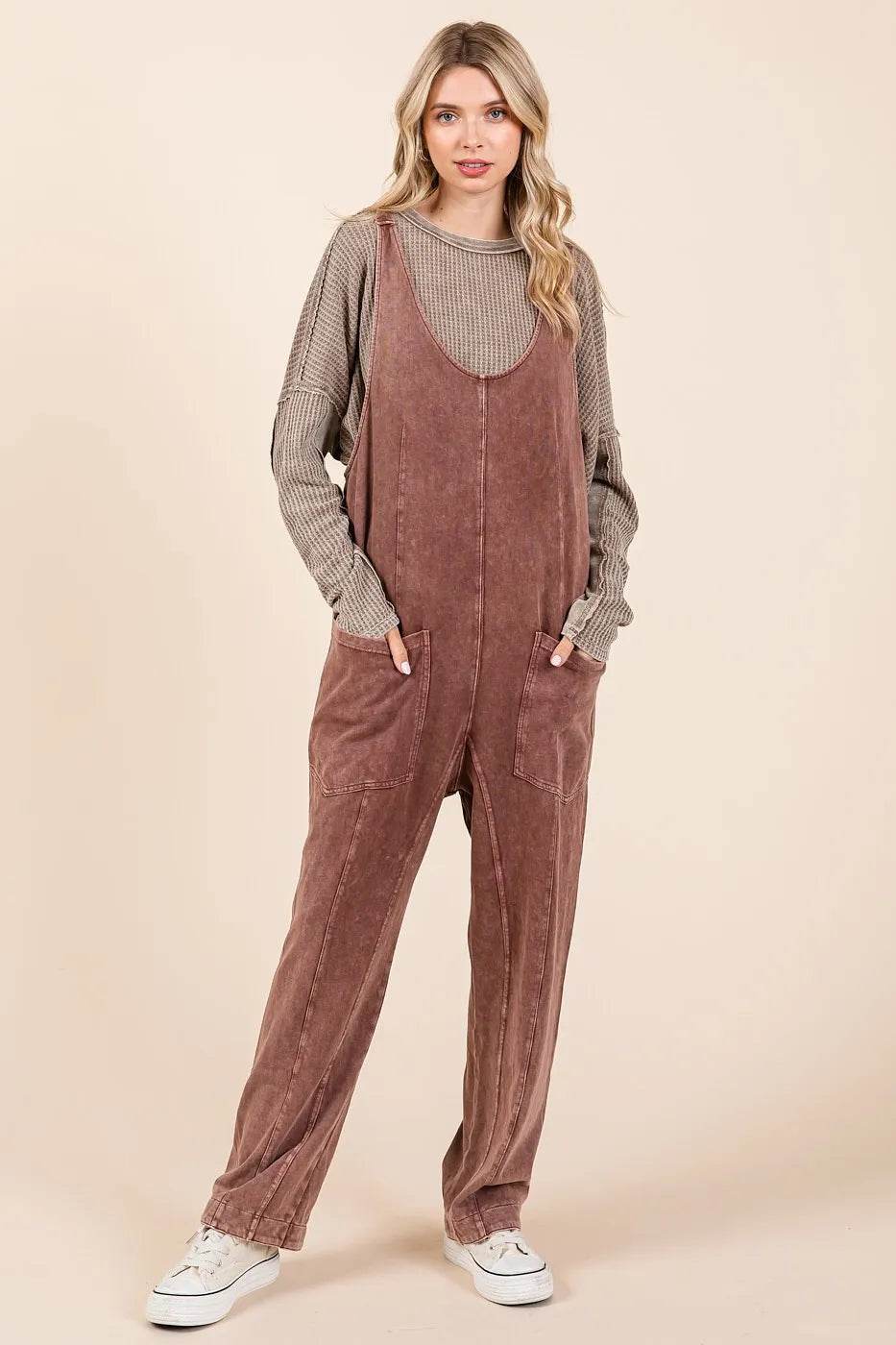 Mittoshop Mineral Wash Relaxed Fit Sleeveless Harem Jumpsuit - Shop Style & More | Fresh Looks, Everyday Deals & Free Shipping