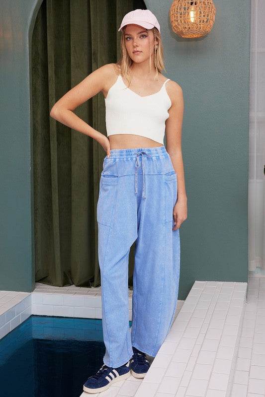 Mittoshop Mineral Wash Elastic Waist Baarrel Leg Baggy Pants - Shop Style & More | Fresh Looks, Everyday Deals & Free Shipping