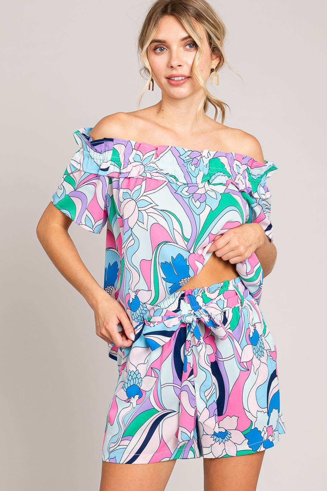 Cotton Bleu by Nu Label Abstracted Print Tie Front Shorts - Shop Style & More | Fresh Looks, Everyday Deals & Free Shipping