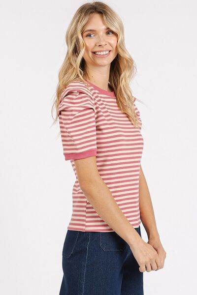Mittoshop Striped Round Neck Puff Sleeve T-Shirt - Shop Style & More | Fresh Looks, Everyday Deals & Free Shipping