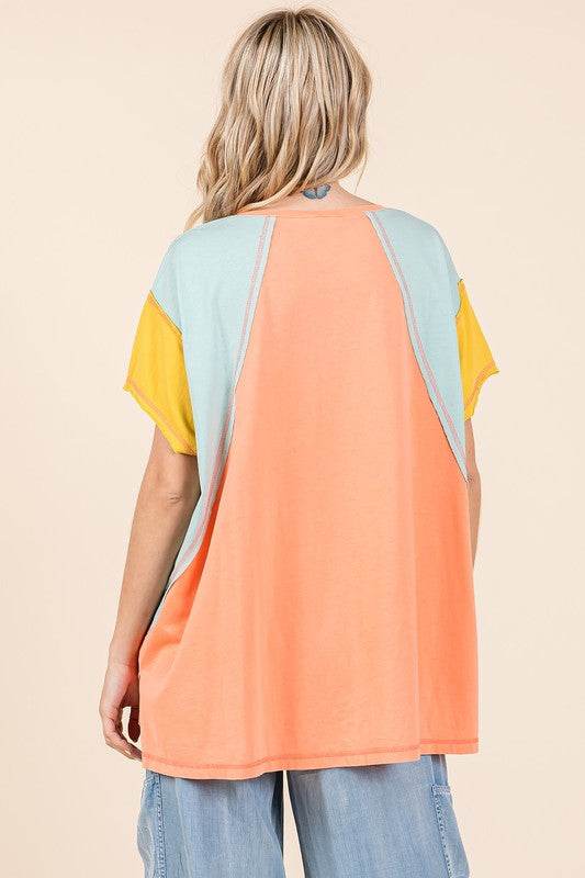 Mittoshop Color Block V-Neck Short Sleeve T-Shirt - Shop Style & More | Fresh Looks, Everyday Deals & Free Shipping