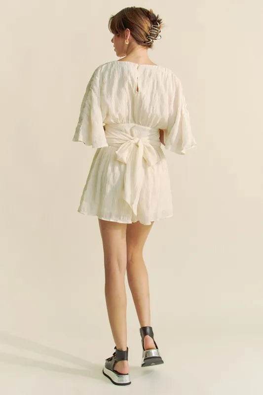 Davi & Dani Batwing Sleeve Waist Belt Romper - Shop Style & More | Fresh Looks, Everyday Deals & Free Shipping
