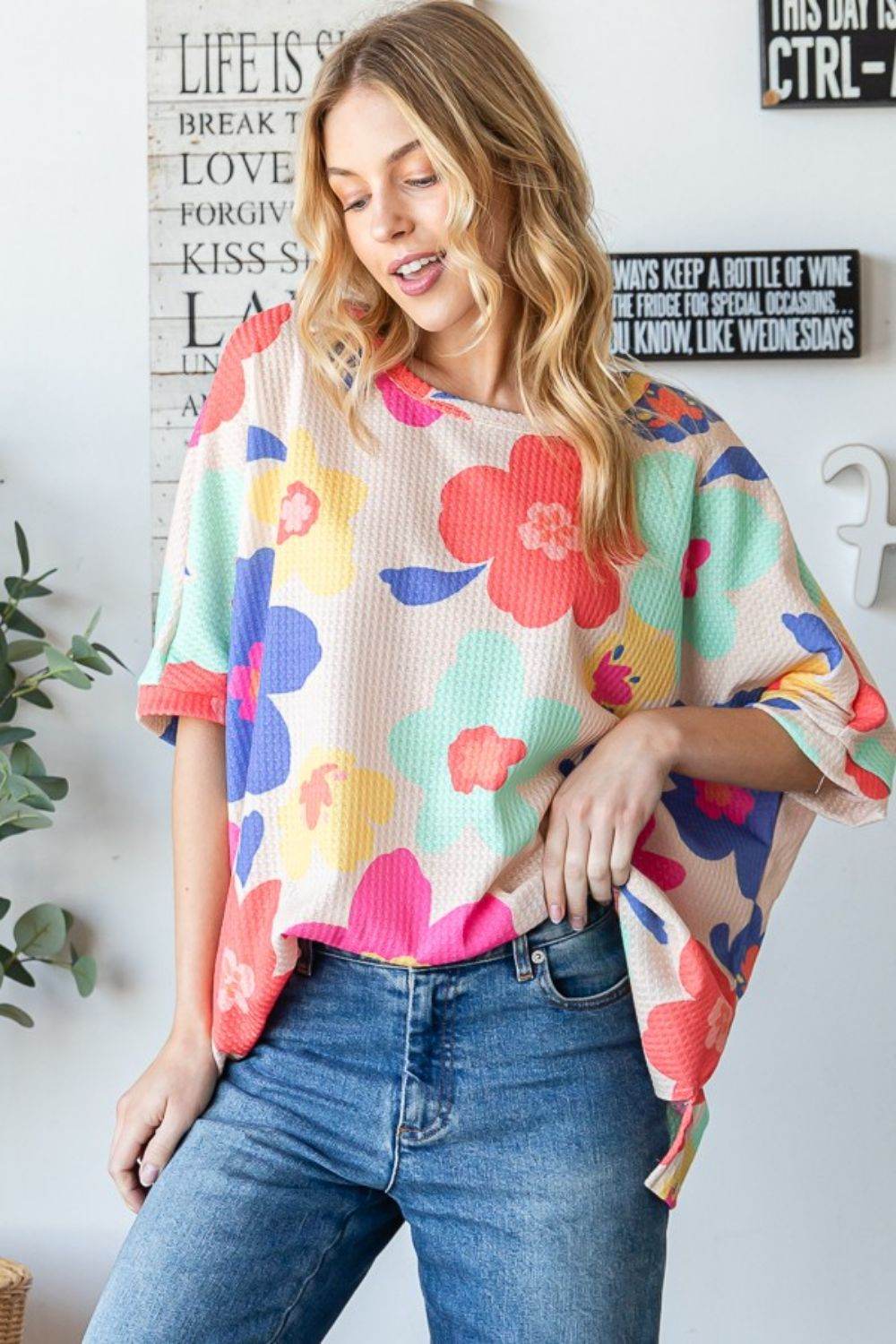 HOPELY Floral Waffle Oversize T-Shirt - Shop Style & More | Fresh Looks, Everyday Deals & Free Shipping
