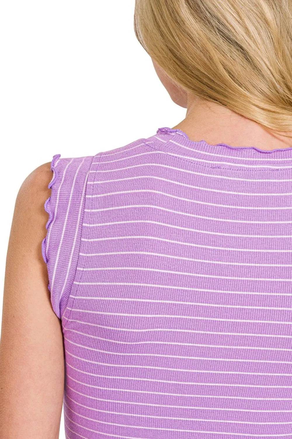 Zenana Ribbed Ruffle Trim Sleeveless Stripe Top - Shop Style & More | Fresh Looks, Everyday Deals & Free Shipping