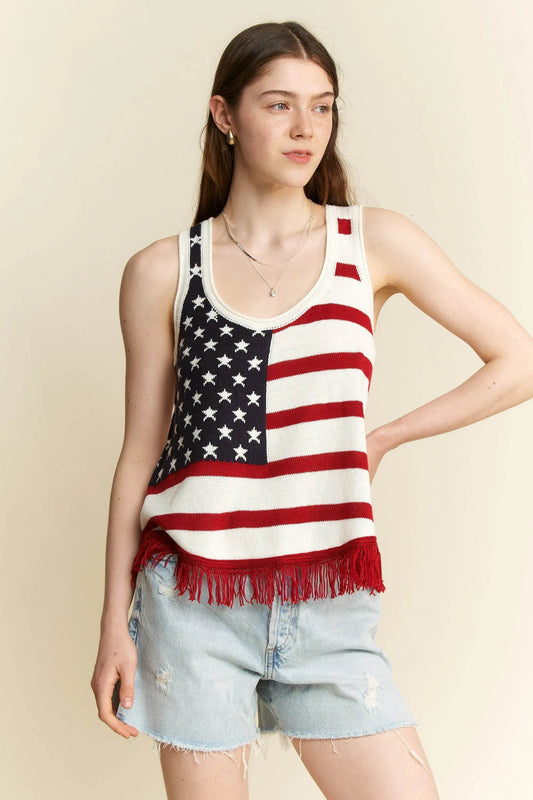 Jade By Jane Full Size American Flag Fringe Tank Top Plus Size - Shop Style & More | Fresh Looks, Everyday Deals & Free Shipping