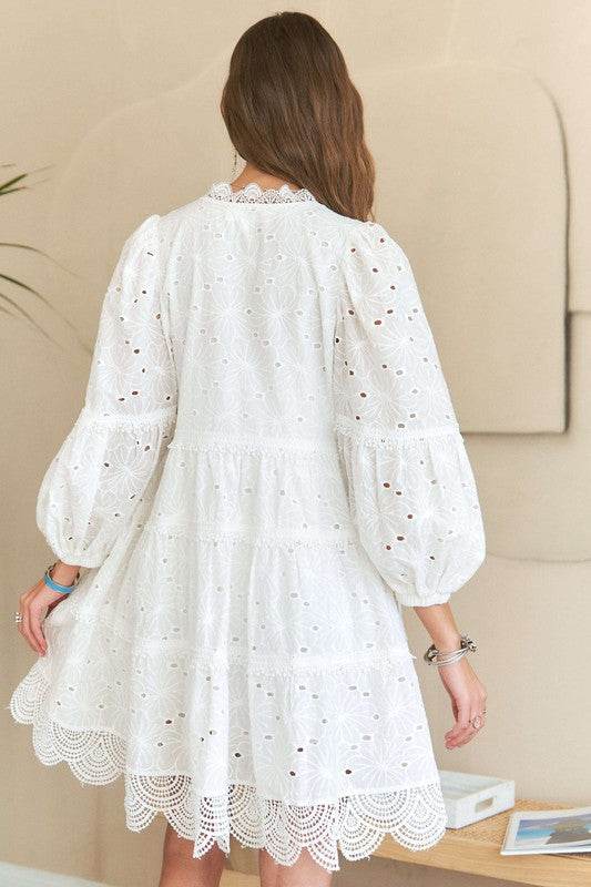 ADORA Lace Detail Tiered Eyelet V-Neck Babydoll Dress - Shop Style & More | Fresh Looks, Everyday Deals & Free Shipping