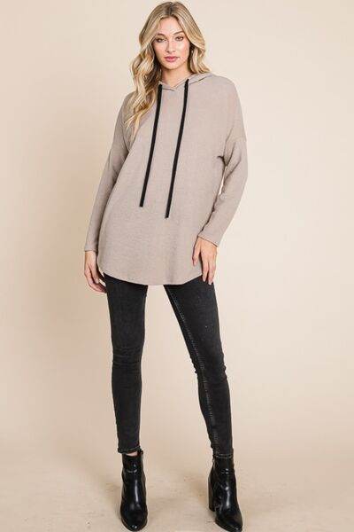 BOMBOM Contrast Drawstring Drop Shoulder Knit Hoodie - Shop Style & More | Fresh Looks, Everyday Deals & Free Shipping