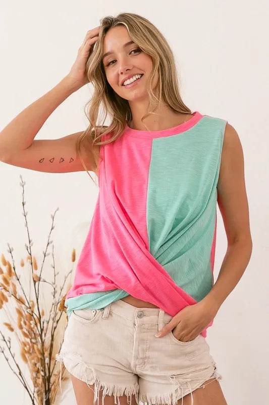 BiBi Slub Terry Color Block Twisted Top - Shop Style & More | Fresh Looks, Everyday Deals & Free Shipping