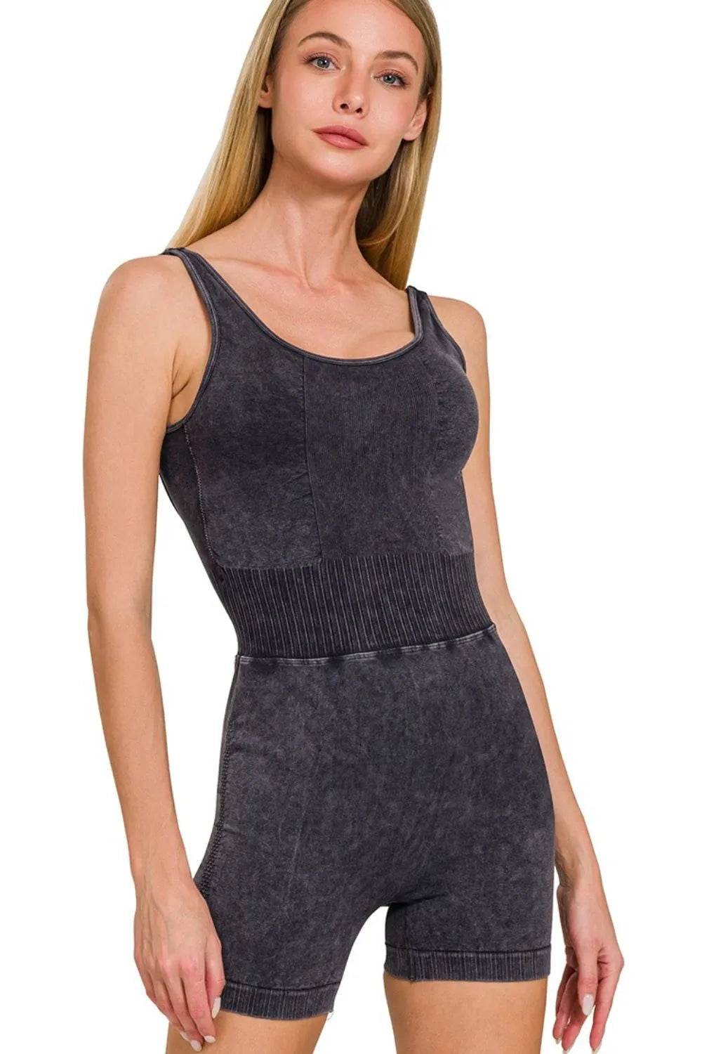 Zenana Washed Sports Romper With Removable Bra Pad - Shop Style & More | Fresh Looks, Everyday Deals & Free Shipping