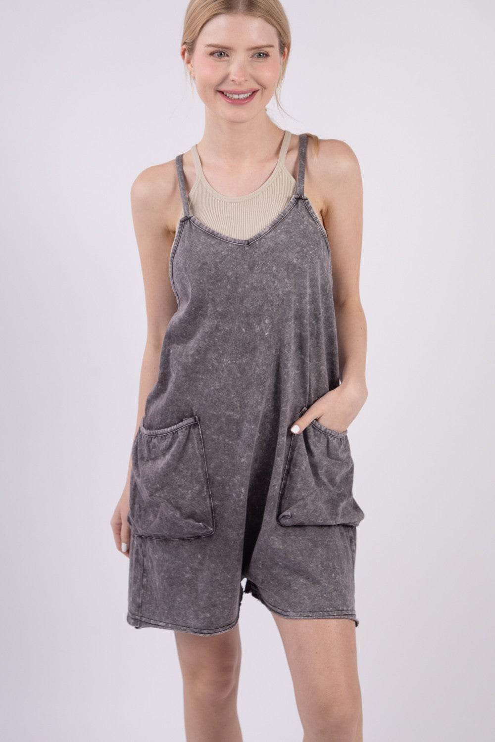 VERY J V-Neck Sleeveless Washed Romper - Shop Style & More | Fresh Looks, Everyday Deals & Free Shipping