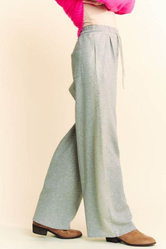 Davi & Dani Rhinestone Elastic Waist Wide Leg Pants - Shop Style & More | Fresh Looks, Everyday Deals & Free Shipping